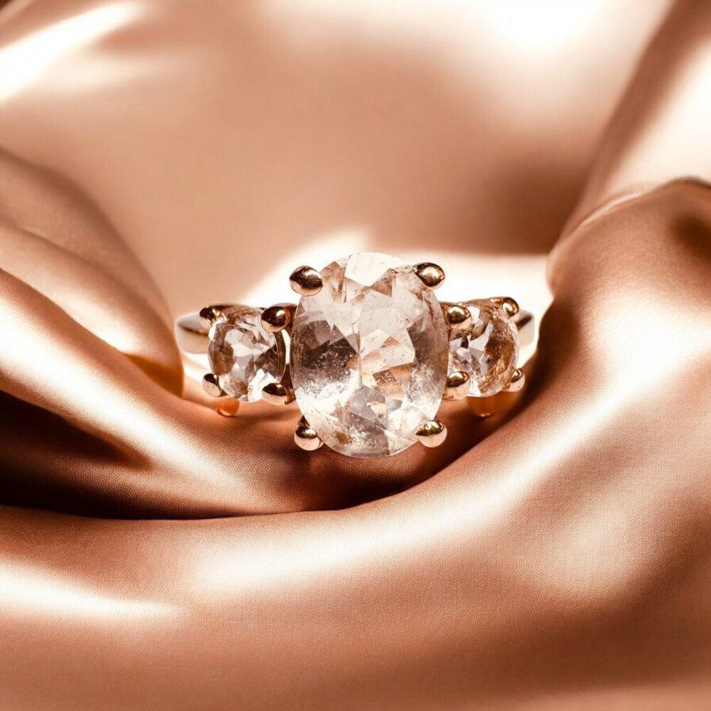 10K Rose Gold- Natural Morganite Ring - 1/2CTTW -Sz 7- Oval Cut Three Stone-2.4g